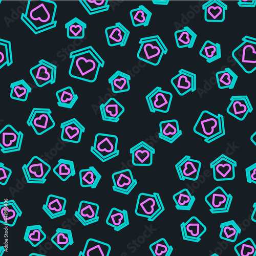 Line Shelter for homeless icon isolated seamless pattern on black background. Emergency housing, temporary residence for people, bums and beggars without home. Vector