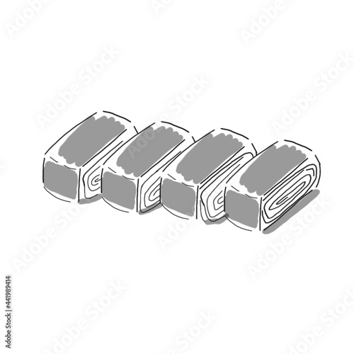 Japanese food illustration. Hand drawn sketch. Japanese cuisine ingredient. Vector illustration of cooked egg. Menu design elements. Isolated objects.