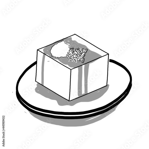 Japanese food illustration. Hand drawn sketch. Japanese cuisine. Vector illustration of Tofu. Menu design elements. Isolated objects.
