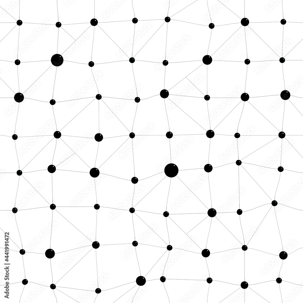 Square, twisted pattern or grid of black dots and lines on white background. Abstract connection, chemistry, data and molecule background, seamless pattern. Square, twisted pattern or grid of black dots and lines on white background. Abstract connection, chemistry, data and molecule background, seamless pattern.