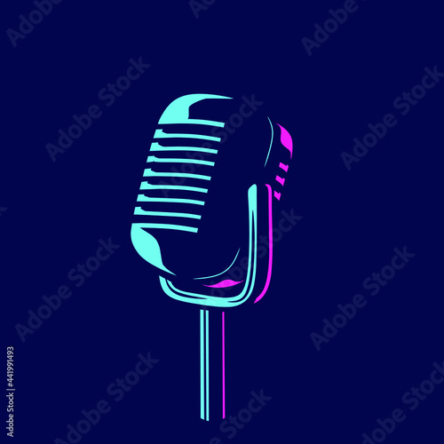 microphone vintage retro mic line pop art potrait logo colorful design with dark background. Abstract vector illustration