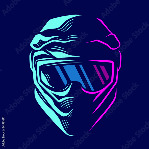 Obraz na płótnie Motocross helmet trail fullface adventure line pop art potrait logo colorful design with dark background