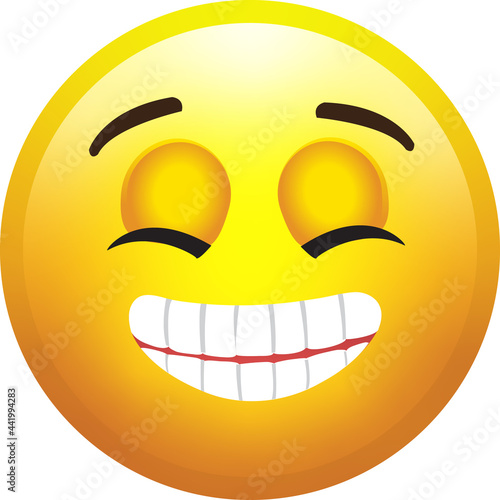 Modern Smileys Emoticons Emoji icons illustration with a happy face, smiley open teeth with eyes closed
