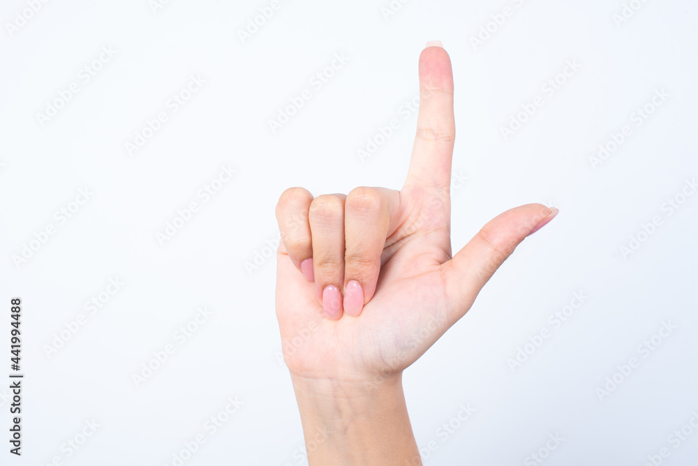hand pointing up with fingers index and thumb number two. hand pointing up with fingers index and thumb number two.