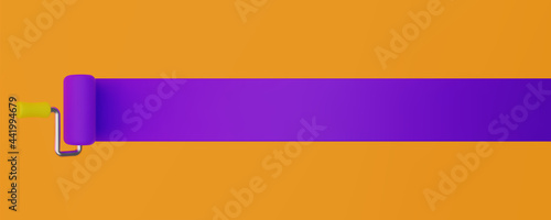 Paint roller in cartoon style. Horizontal banner. 3D vector illustration.