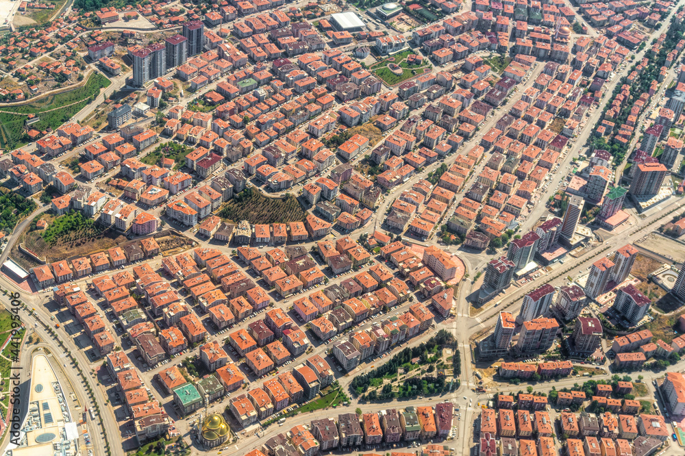 Roofs of new residential buildings in the city of Ankara. Aerial view