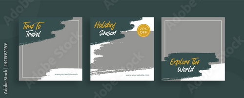 Set of editable templates for Instagram post, Facebook square frame, social media, travel, holiday, advertisement, and business promotion, fresh design with green color and minimalist vector (2/3)