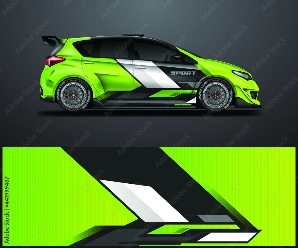 Decal Car Wrap Design Vector. Graphic Abstract Stripe Racing Background For Vehicle, Race car, Rally, Drift 