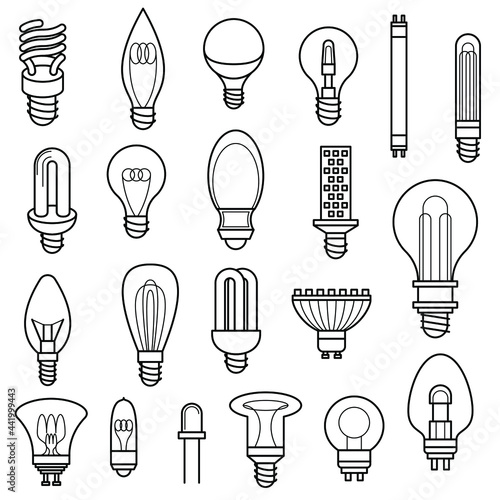 Set Abstract Doodle Elements Hand Drawn Bulb Lamp Light Collection Sketch Vector Design Style Background Illustration Cartoon Icons