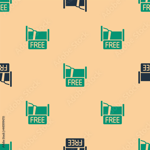 Green and black Free overnight stay house icon isolated seamless pattern on beige background. Vector