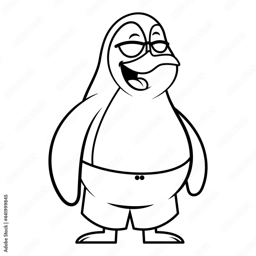 Black and white cartoon illustration of Penguin wearing swimsuit trunks and sunglasses get ready for summer vacation, best for coloring book with summer vacation themes for kids Black and white cartoon illustration of Penguin wearing swimsuit trunks and sunglasses get ready for summer vacation, best for coloring book with summer vacation themes for kids