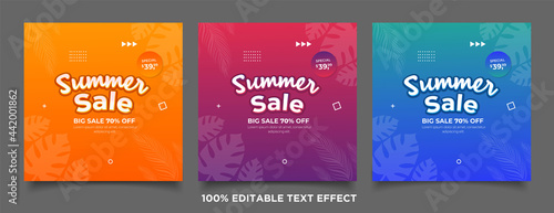 summer sale with text effect social media post template	
