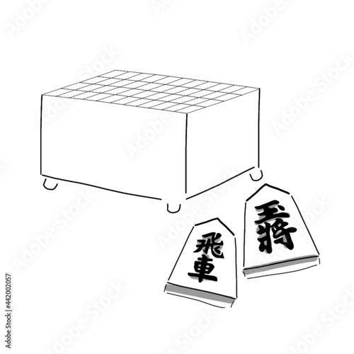 Japanese game illustration. Hand drawn sketch. Japanese classic. Vector illustration of Japanese traditional Shogi. Graphic design elements. Isolated objects. 