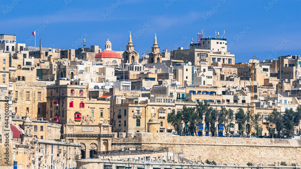 Rooftop view of the historical architecture of Valletta omn a daytime in Malta