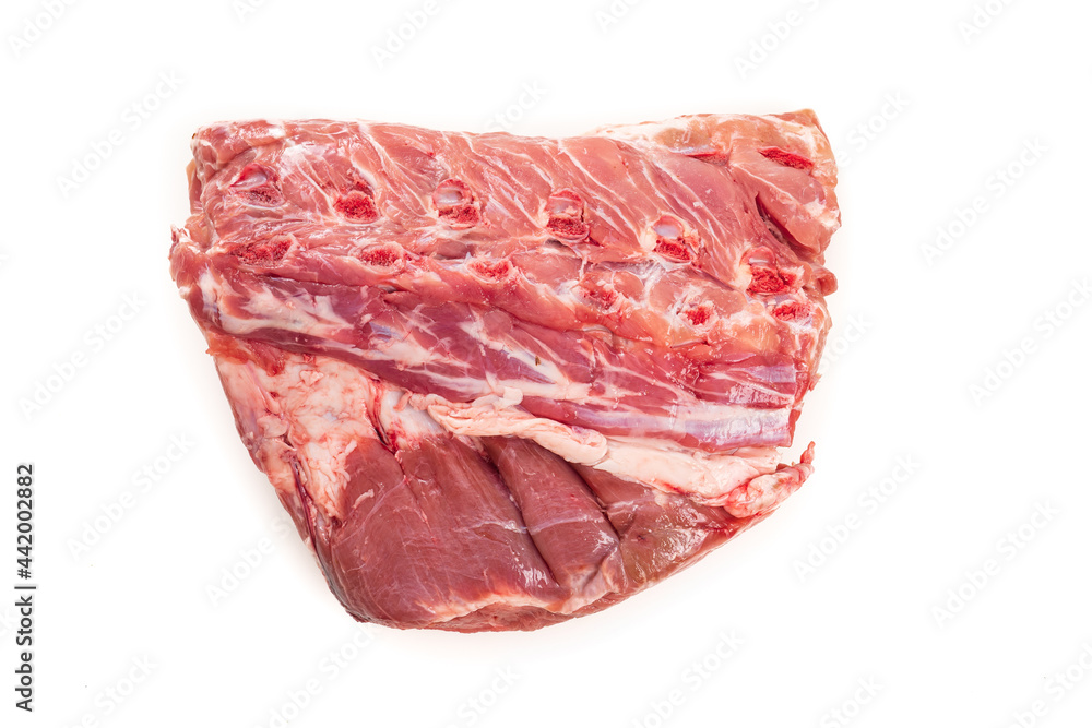 piece of raw pork on a white background. isolated. piece of raw pork on a white background. isolated.