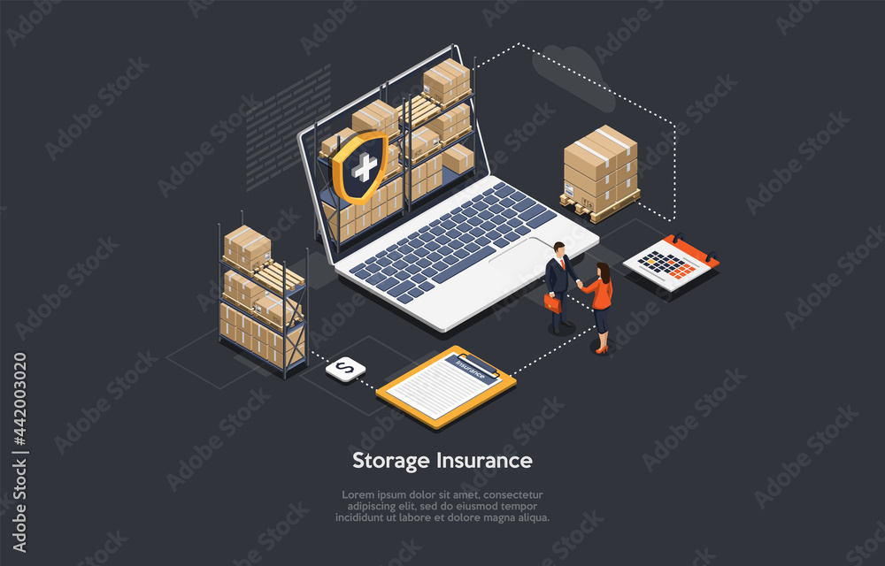Safe Storage Insurance Contract Concept Vector Illustration With Writing. Isometric Composition, Cartoon 3D Style. Warehouse Goods Producing And Keeping. Businesspeople Shaking Hands, Business Deal. Safe Storage Insurance Contract Concept Vector Illustration With Writing. Isometric Composition, Cartoon 3D Style. Warehouse Goods Producing And Keeping. Businesspeople Shaking Hands, Business Deal.