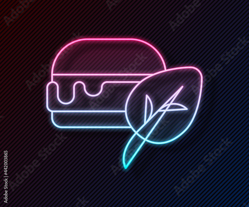 Glowing neon line Vegan food diet icon isolated Glowing neon line background. Organic, bio, eco symbol. Vegan, no meat, lactose free, healthy, fresh and nonviolent food. Vector