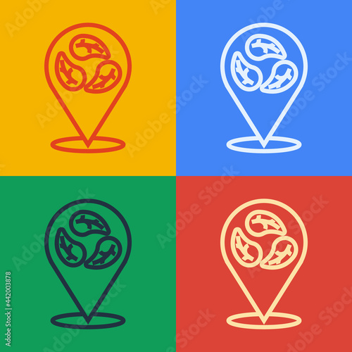 Pop art line Vegan food diet icon isolated Pop art line background. Organic, bio, eco symbol. Vegan, no meat, lactose free, healthy, fresh and nonviolent food. Vector