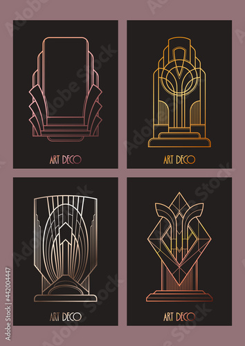 1920s - 1940s Style Decorative Elements, Art Deco Ornaments for Retro Covers and Posters 