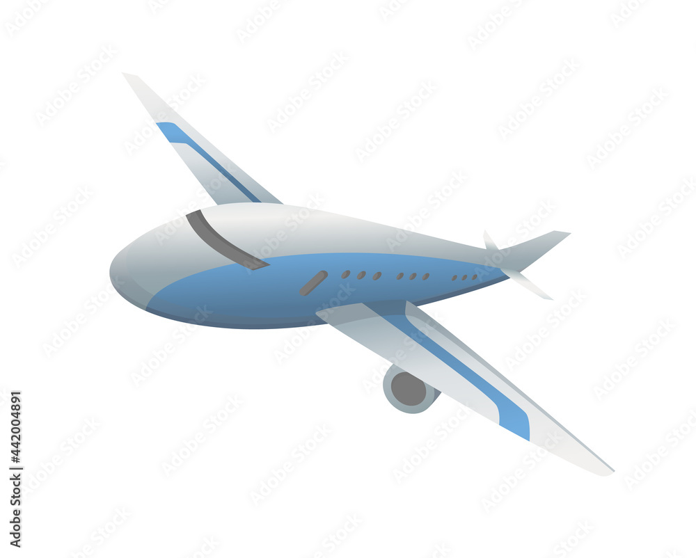 Flying airplane or airliner. Aircraft transport. Passenger flight jet airplane, aviation vehicle. Civil aircraft journey and aviation symbol. Wing flight transport Flying airplane or airliner. Aircraft transport. Passenger flight jet airplane, aviation vehicle. Civil aircraft journey and aviation symbol. Wing flight transport