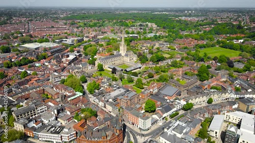 Aerial view of Norwich Cathedral located in Norwich, Norfolk photo