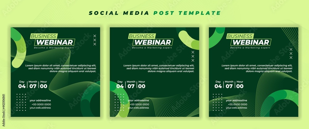 Set of Social media post template with green design. - obrazy, fototapety, plakaty 