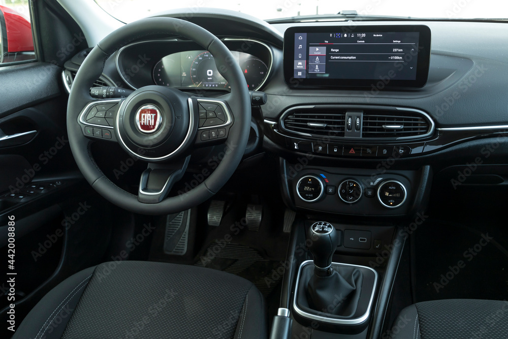 Fiat Tipo is a compact car. It is also known as the Fiat Egea in Turkey and  Dodge Neon in Mexico and Middle East. It has unique interior design. Stock  Photo
