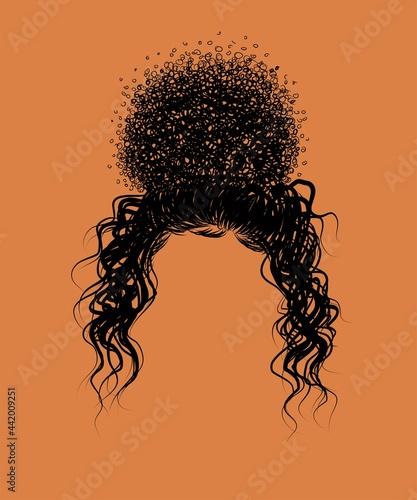 Curly girly hairstyle isolated on nude background. Hand drawn small curls