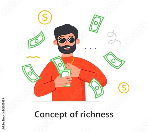 Young bearded man in glasses wastes money