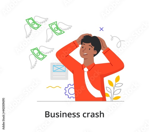 Business crash concept with a young businessman