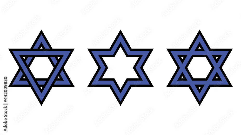 Star of David, set of three blue symbol of Israel. Vector illustration Star of David, set of three blue symbol of Israel. Vector illustration