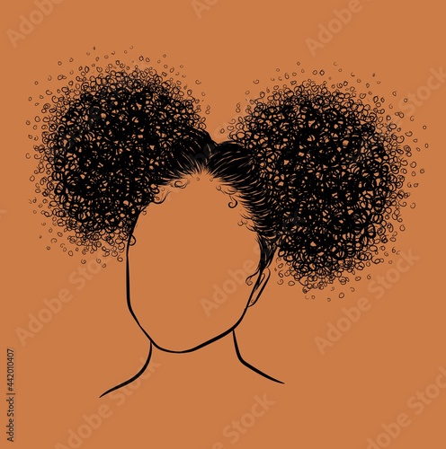 Curly girly hairstyle isolated on nude background. Hand drawn small curls