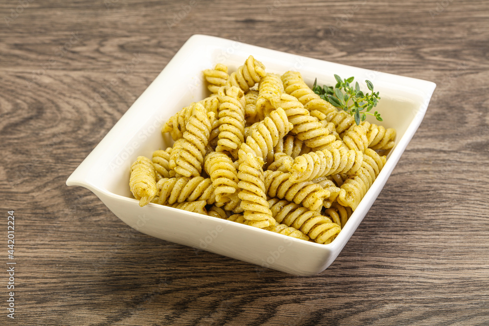 Italian pasta Fusilli with pesto Italian pasta Fusilli with pesto