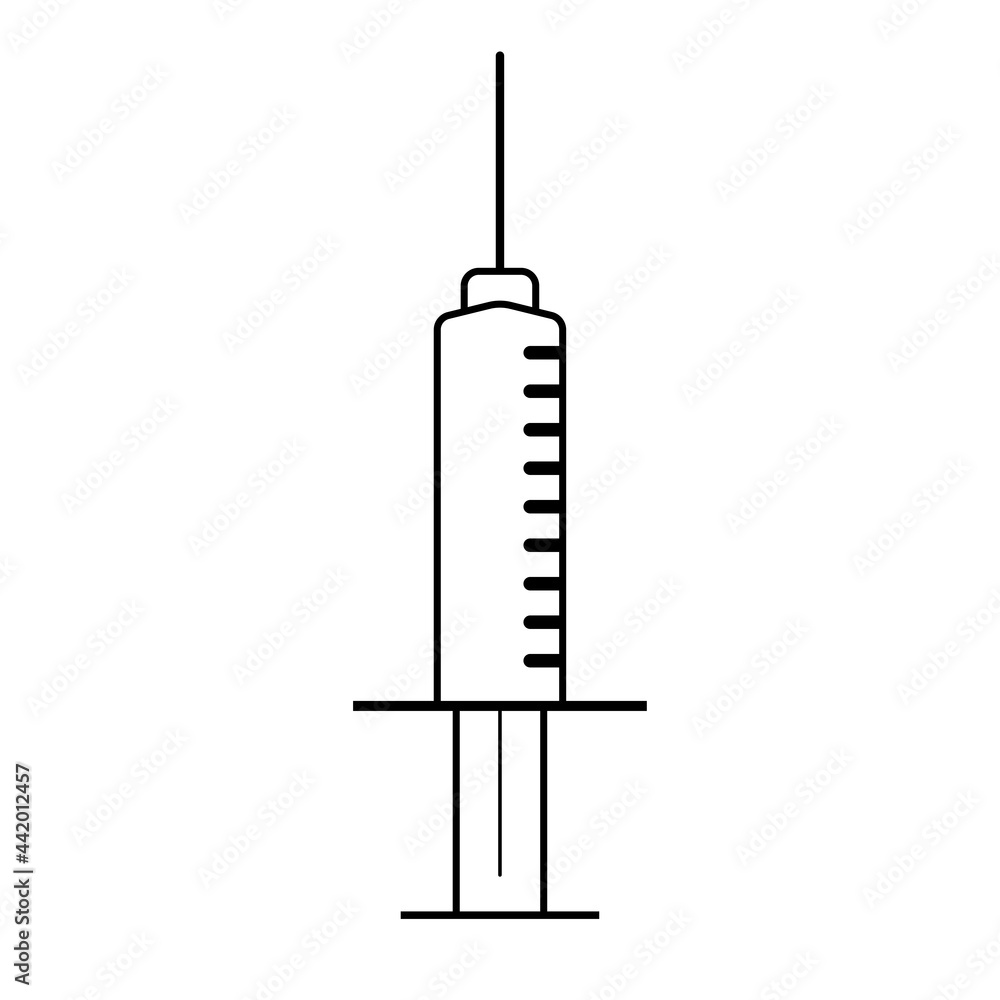 The icon of the syringe. The concept of vaccination, drug administration, subcutaneous, intramuscular and intravenous injections. Isolated vector illustration The icon of the syringe. The concept of vaccination, drug administration, subcutaneous, intramuscular and intravenous injections. Isolated vector illustration