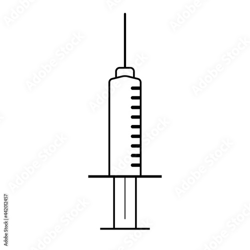 The icon of the syringe. The concept of vaccination, drug administration, subcutaneous, intramuscular and intravenous injections. Isolated vector illustration