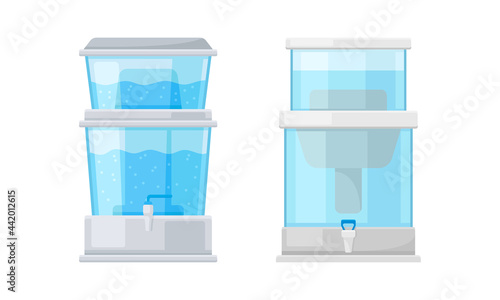 Portative Container with Filter System for Drinking Water Vector Set