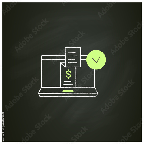 Digital receipt chalk icon. E receipt. Application inform customers of rebates, discounts. sent via email, app.Digitalization concept. Isolated vector illustration on chalkboard