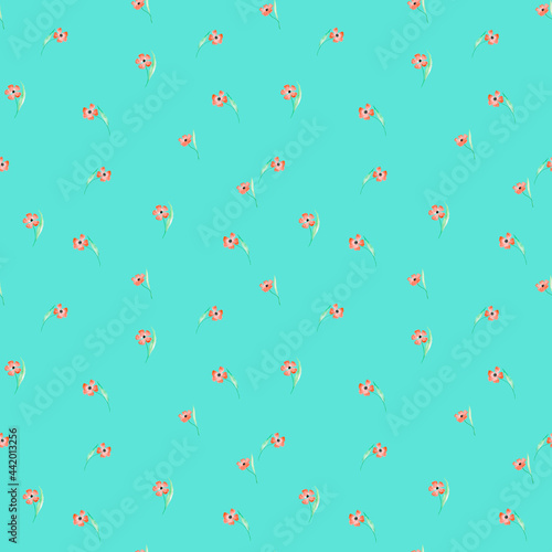 Watercolor seamless pattern fabric pattern with summer pink flowers and leaves.Pink flowers seamless fabric pattern, watercolor flowers digital paper.
