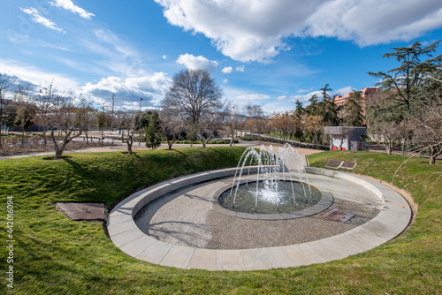 Fountain in the Arganzuela park in Madrid capital.