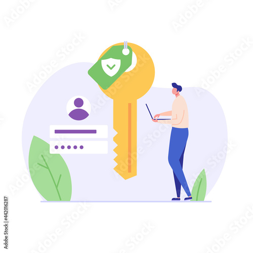 Data protection concept. Cyber specialist protecting data files with safe password. Concept of Data security, anti-spy, protecting information. Vector illustration in flat design for web