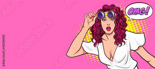 shocked surprised woman looking out eyeglasses