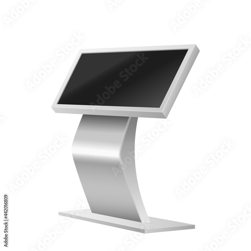 Digital signage kiosk terminal mockup isolated on white background. Interactive information panel