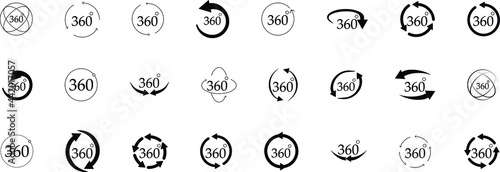 360 Degrees View Vector set. Signs with arrows to indicate the rotation, Vector icon symbol