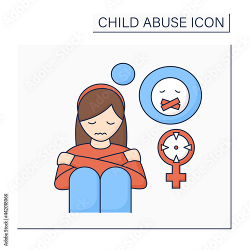 Sexual abuse color icon. Rape. Aggressive actions against young girl. Depression. Child abuse concept. Isolated vector illustration