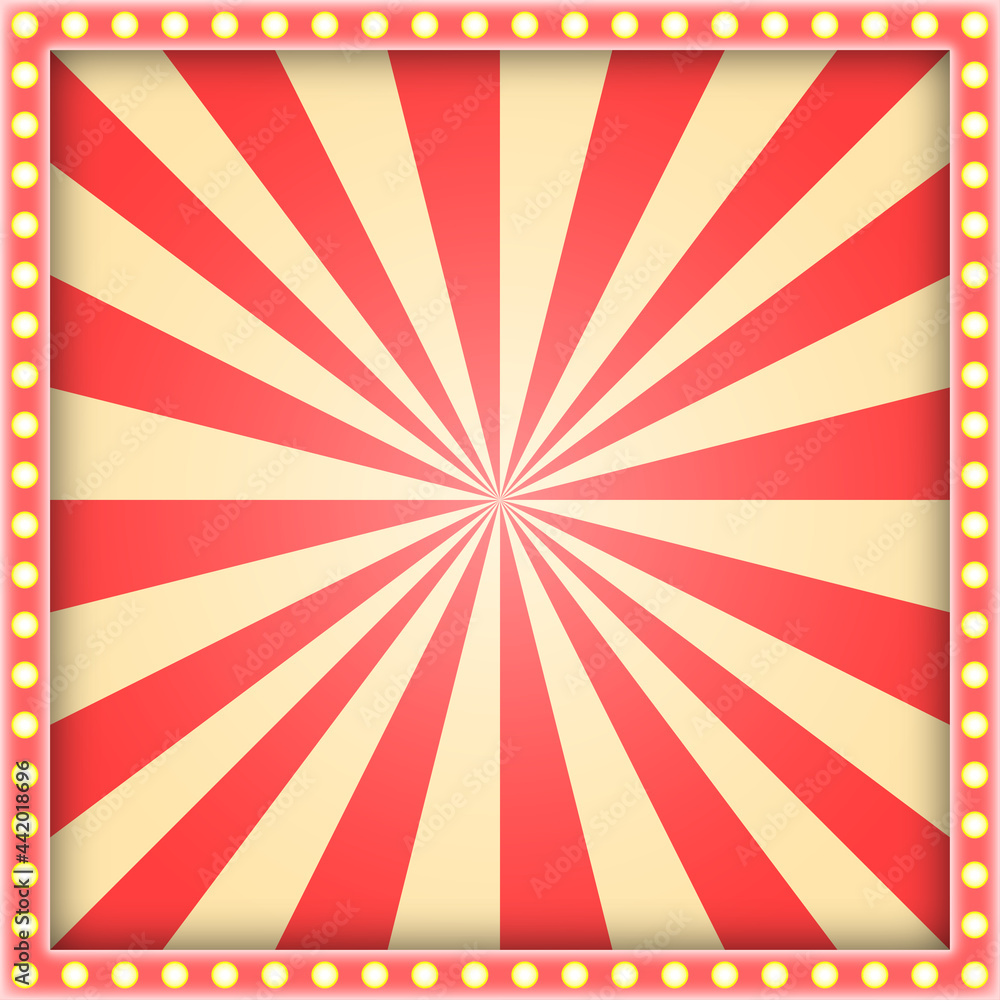Vintage circus background with bulbs. Shiny circus banner vector template.  Background for carnival flyer with frame Stock Vector | Adobe Stock
