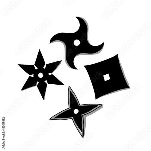 Japanese illustration. Hand drawn sketch. Japanese culture and history. Vector illustration of Japanese Ninja weapon icon. Graphic design elements. Isolated objects.