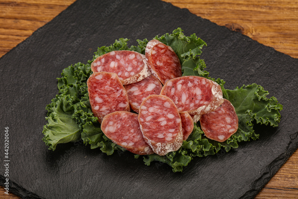 Iberian pork Fuet sausage slices Iberian pork Fuet sausage slices