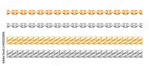 Metal golden and silver chainlets with variety chain links. Gold stainless steel necklaces
