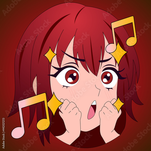 emoji girl red hair admire with musical notes