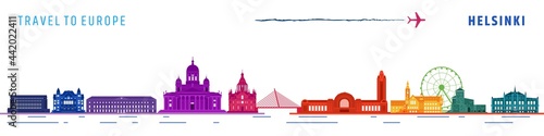 European tourism and travel. Colorful vector illustration of Finland metropolitan Helsinki.